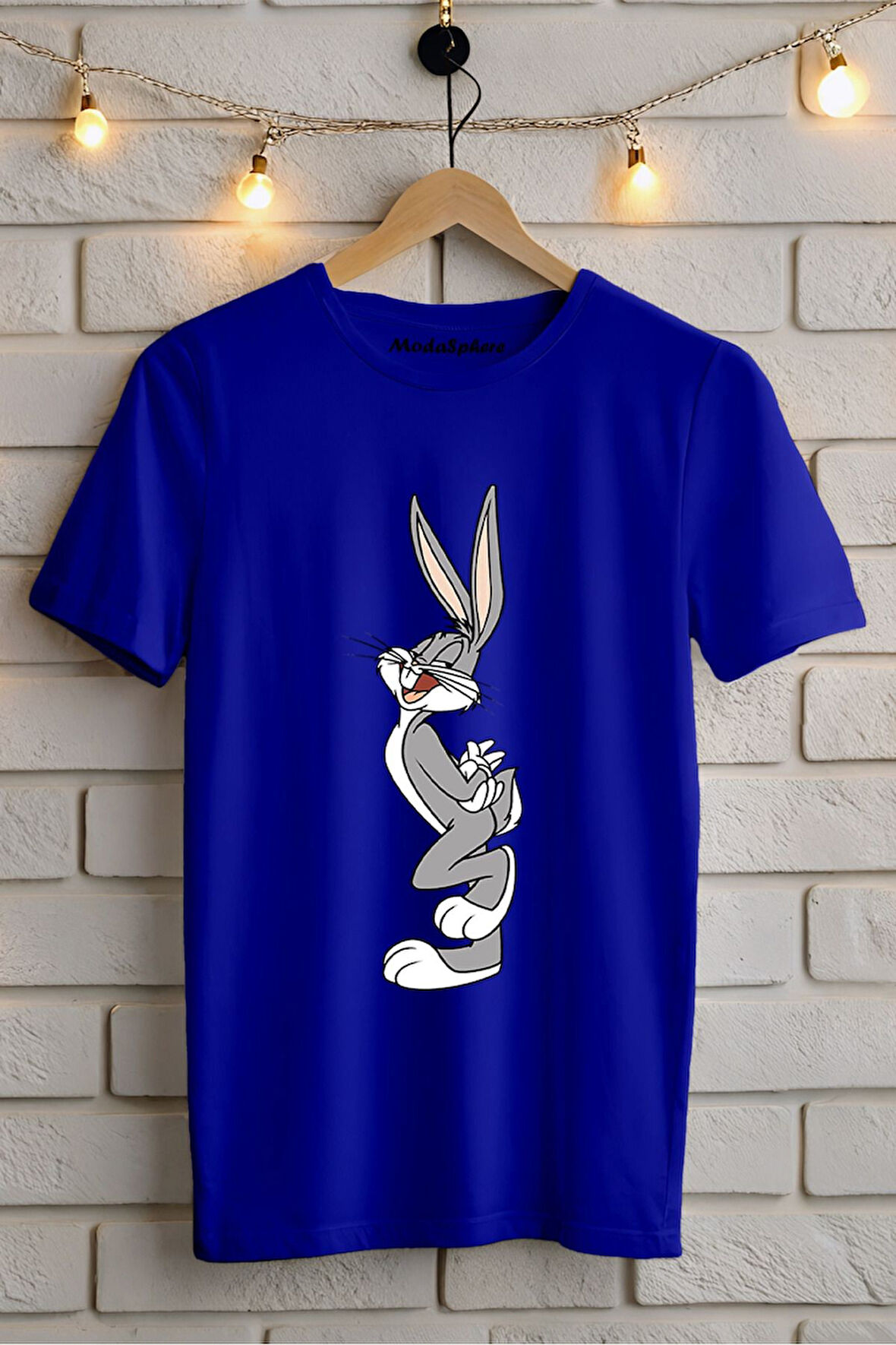 TAVŞANLI BASKILI BİSİKLET YAKA KISA KOLLU UNISEX TİŞÖRT