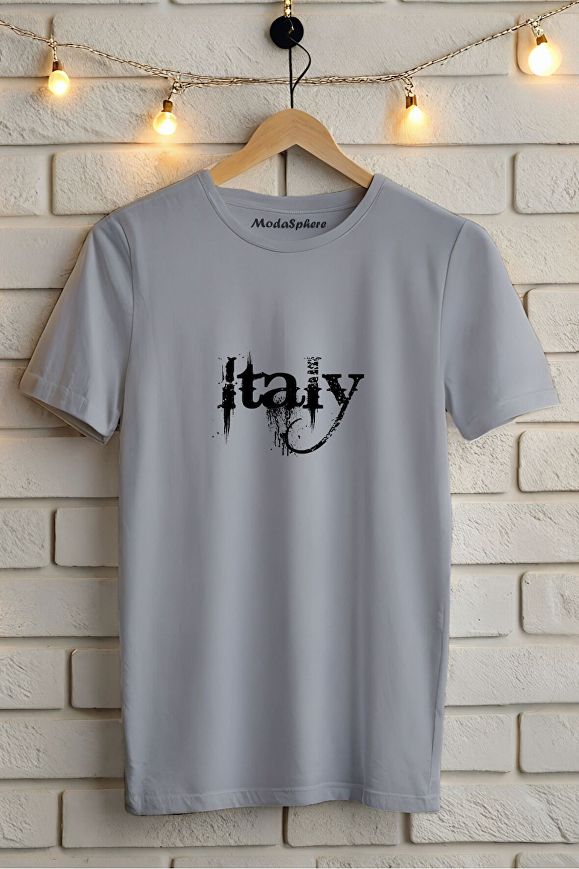 ITALY BASKILI BİSİKLET YAKA KISA KOLLU UNISEX TİŞÖRT