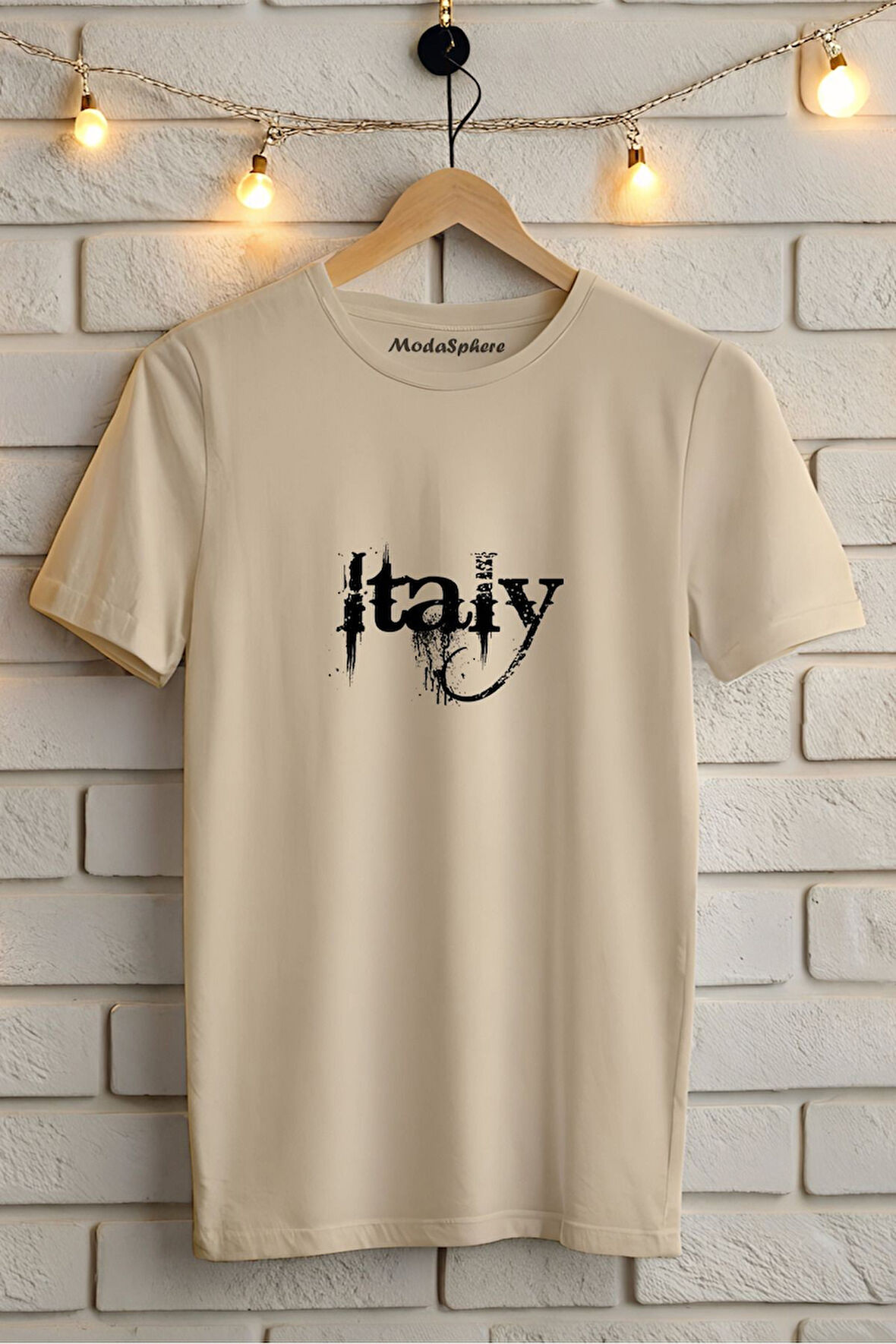 ITALY BASKILI BİSİKLET YAKA KISA KOLLU UNISEX TİŞÖRT