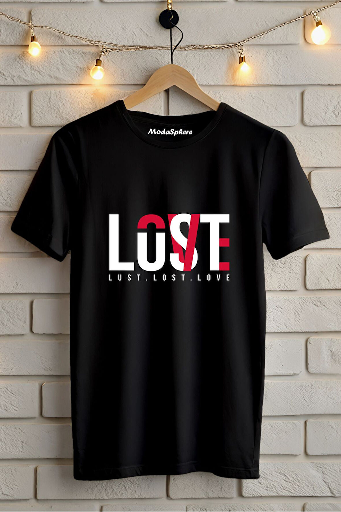 LOVE LOST BASKILI BİSİKLET YAKA KISA KOLLU UNISEX TİŞÖRT