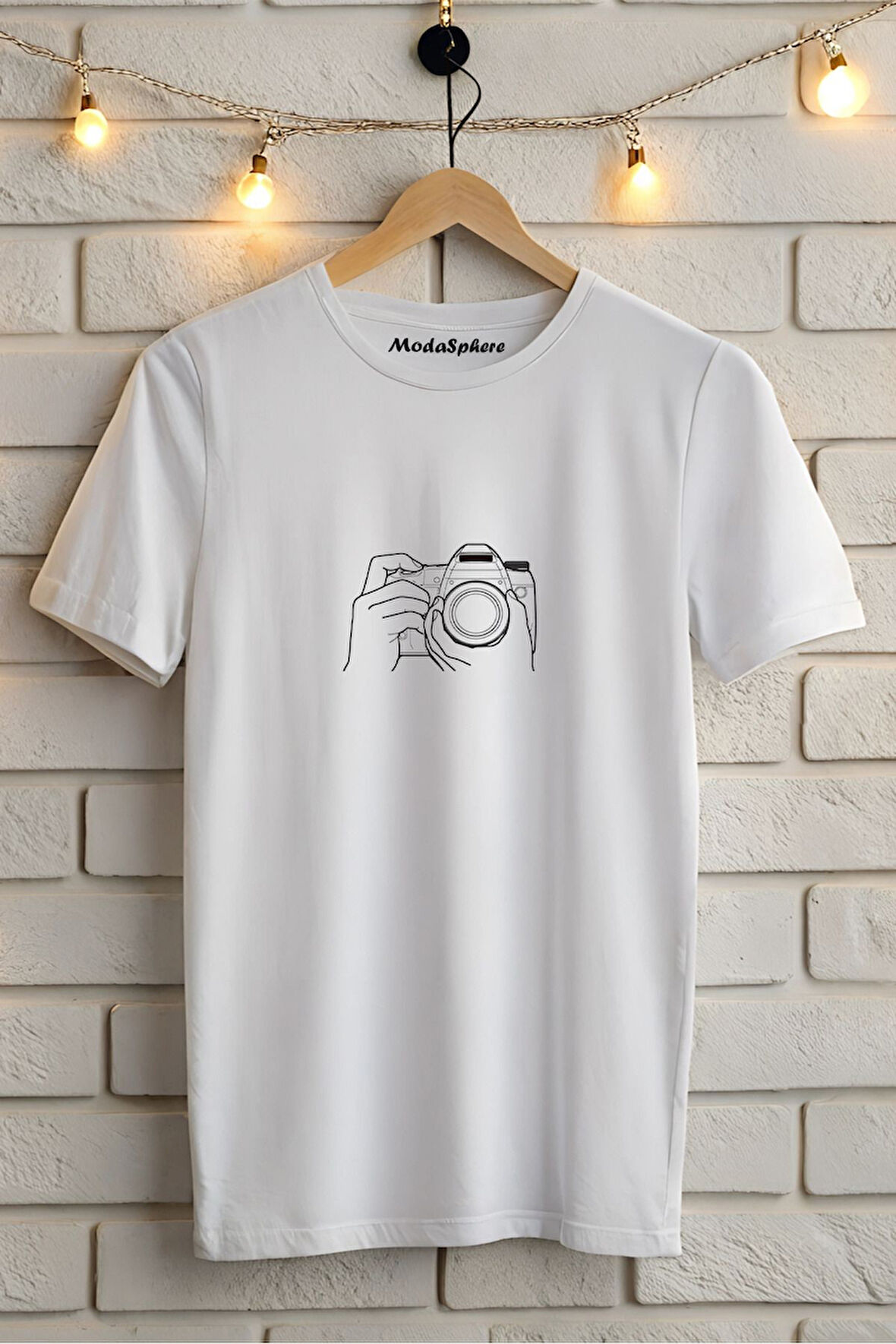 KAMERA BASKILI BİSİKLET YAKA KISA KOLLU UNISEX TİŞÖRT