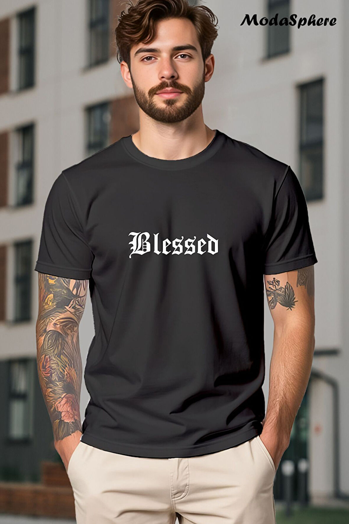 BLESSED Baskılı Unisex Oversize Tişört