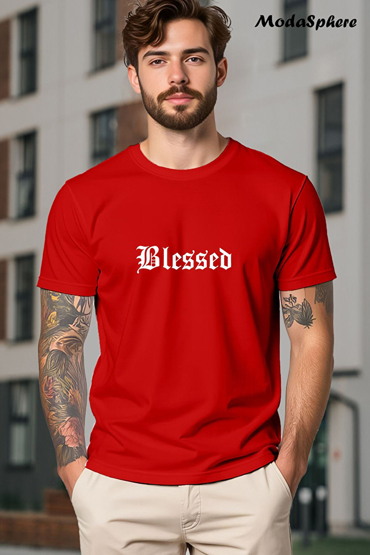 BLESSED Baskılı Unisex Oversize Tişört
