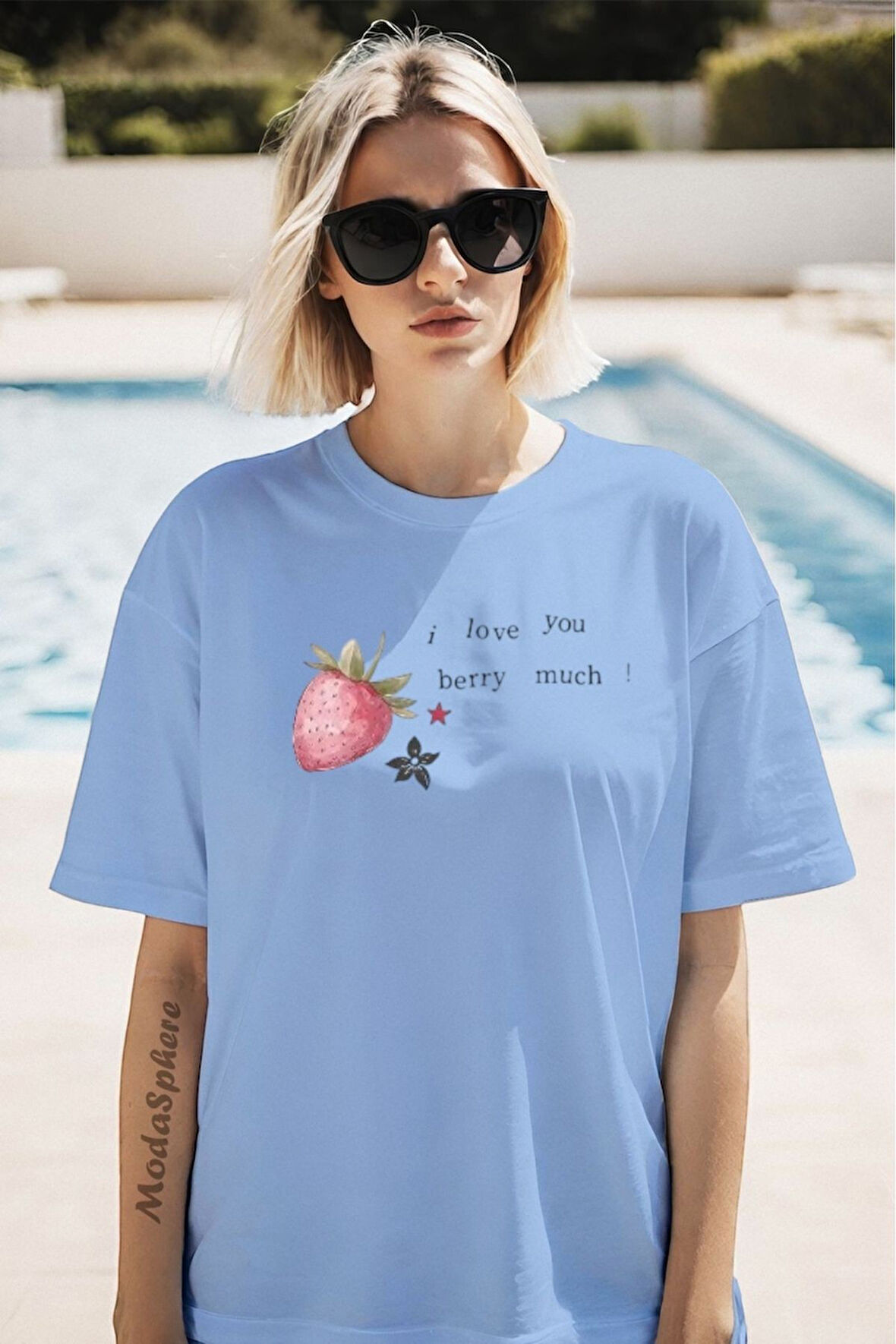 ÇİLEK Baskılı Unisex Oversize Tişört