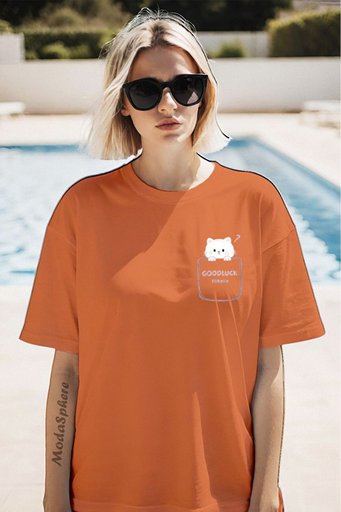 Good Luck Baskılı Unisex Oversize Tişört