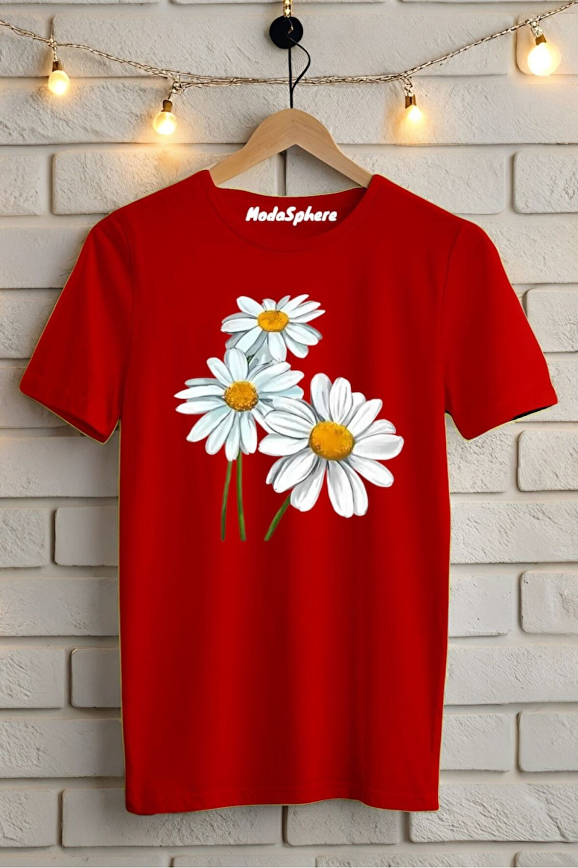 Papatya Baskılı Unisex Oversize Tişört