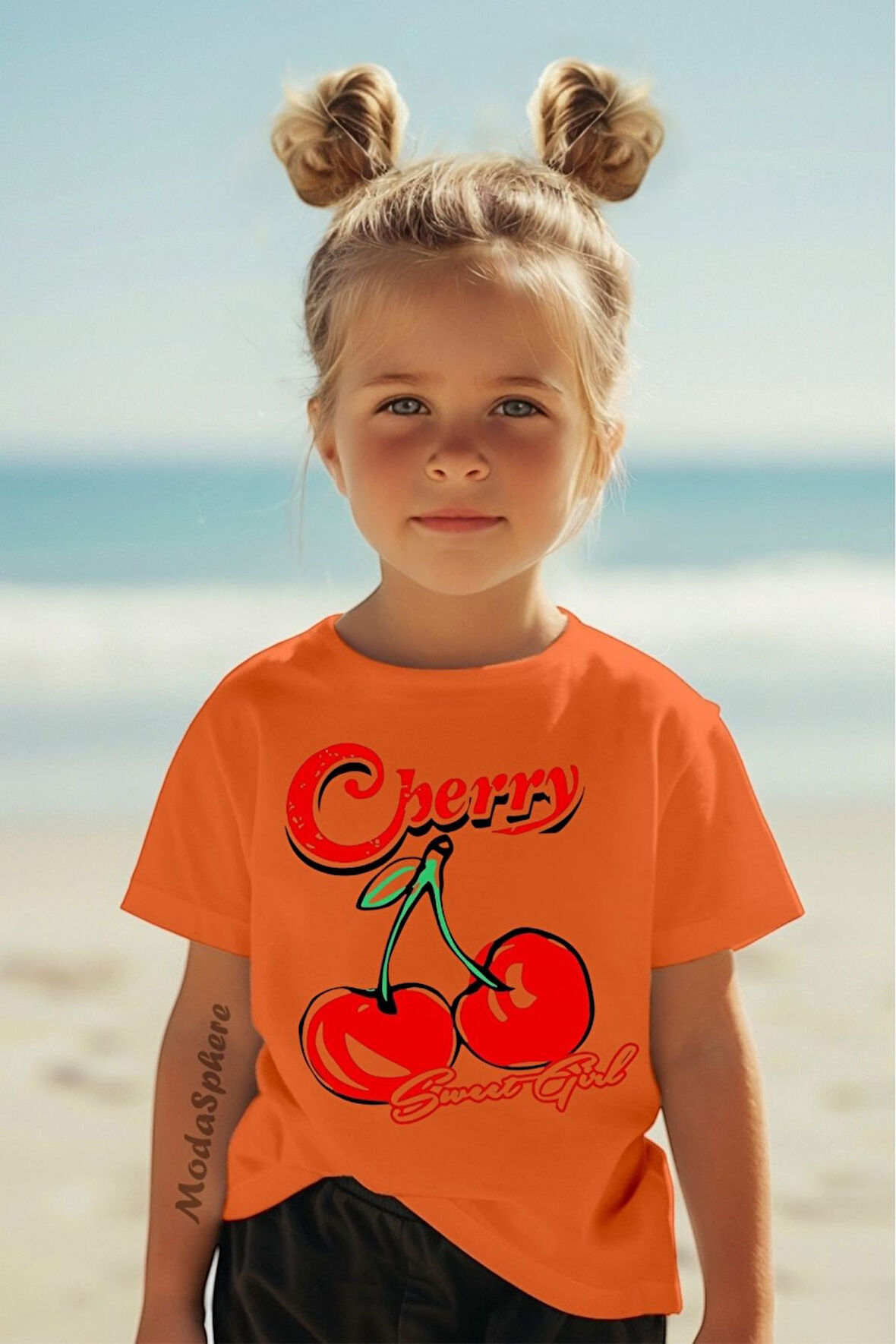 Cherry Baskılı Kız Çocuk Tişört