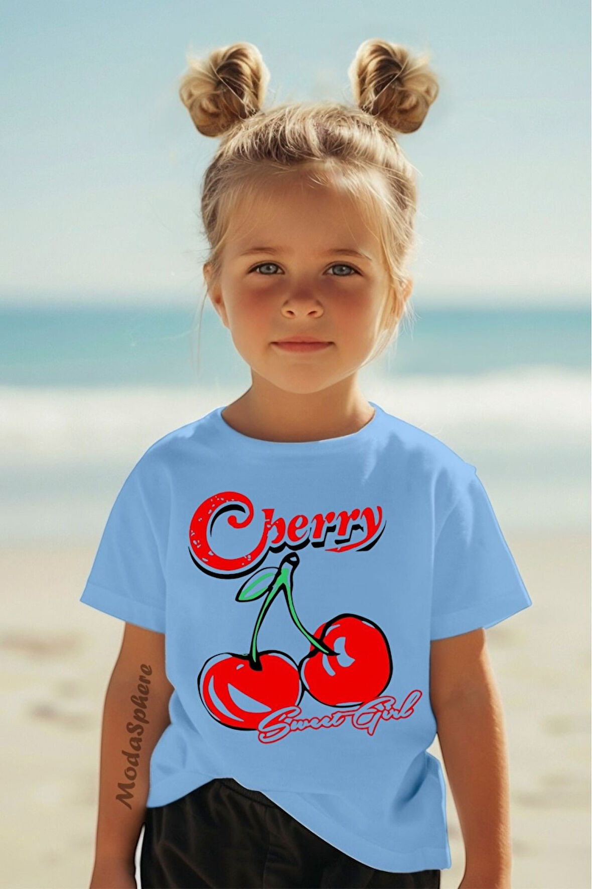 Cherry Baskılı Kız Çocuk Tişört