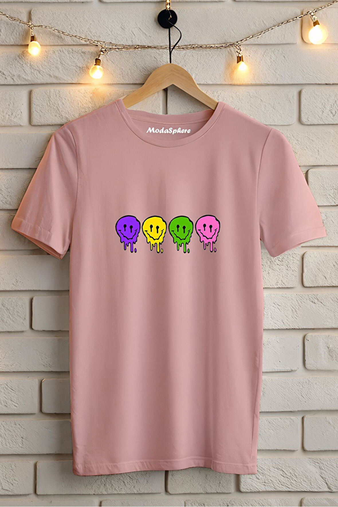 Gülen Yüz Baskılı Unisex Oversize Tişört