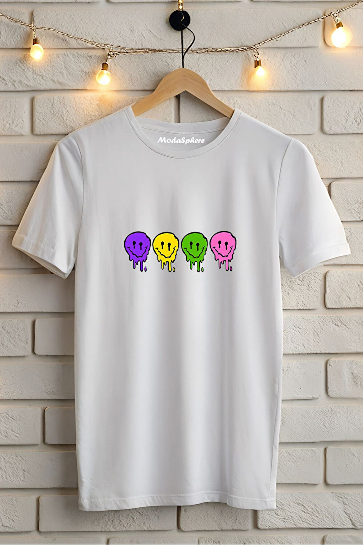 Gülen Yüz Baskılı Unisex Oversize Tişört