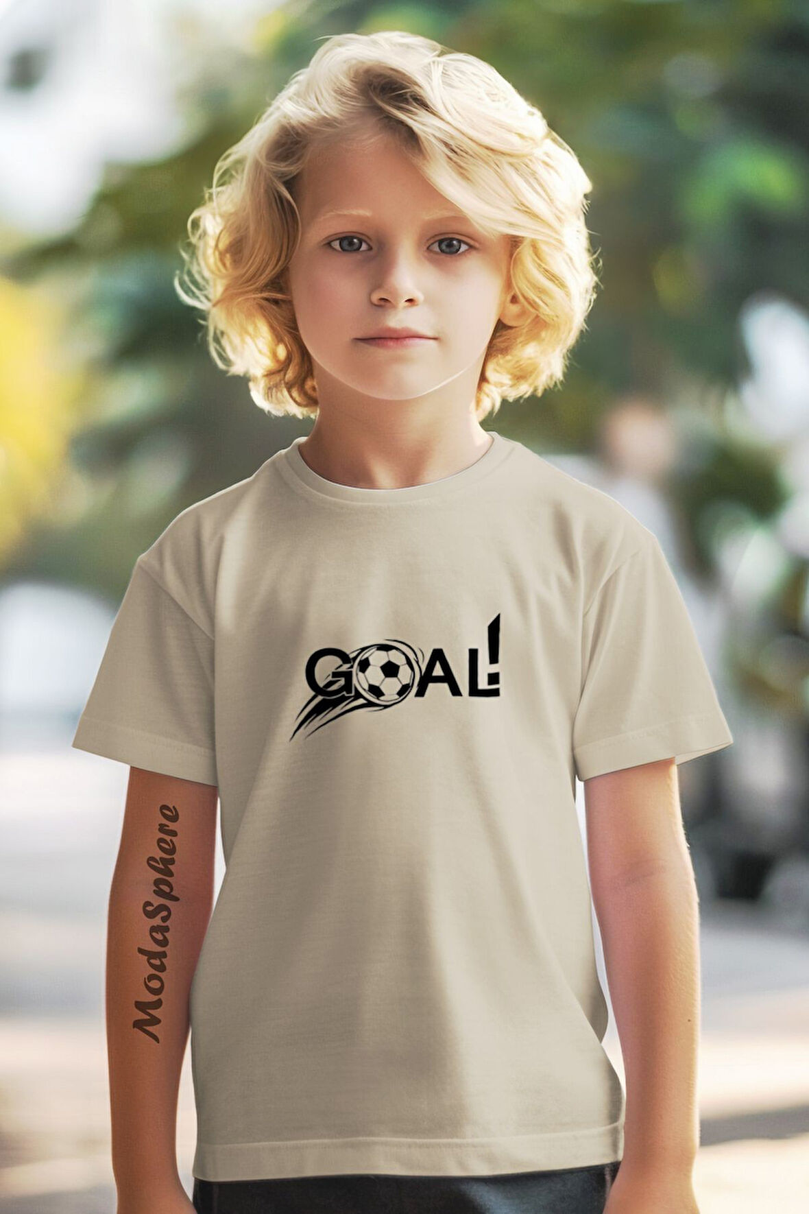 GOAL!! BASKILI BİSİKLET YAKA KISA KOLLU ÇOCUK TİŞÖRT