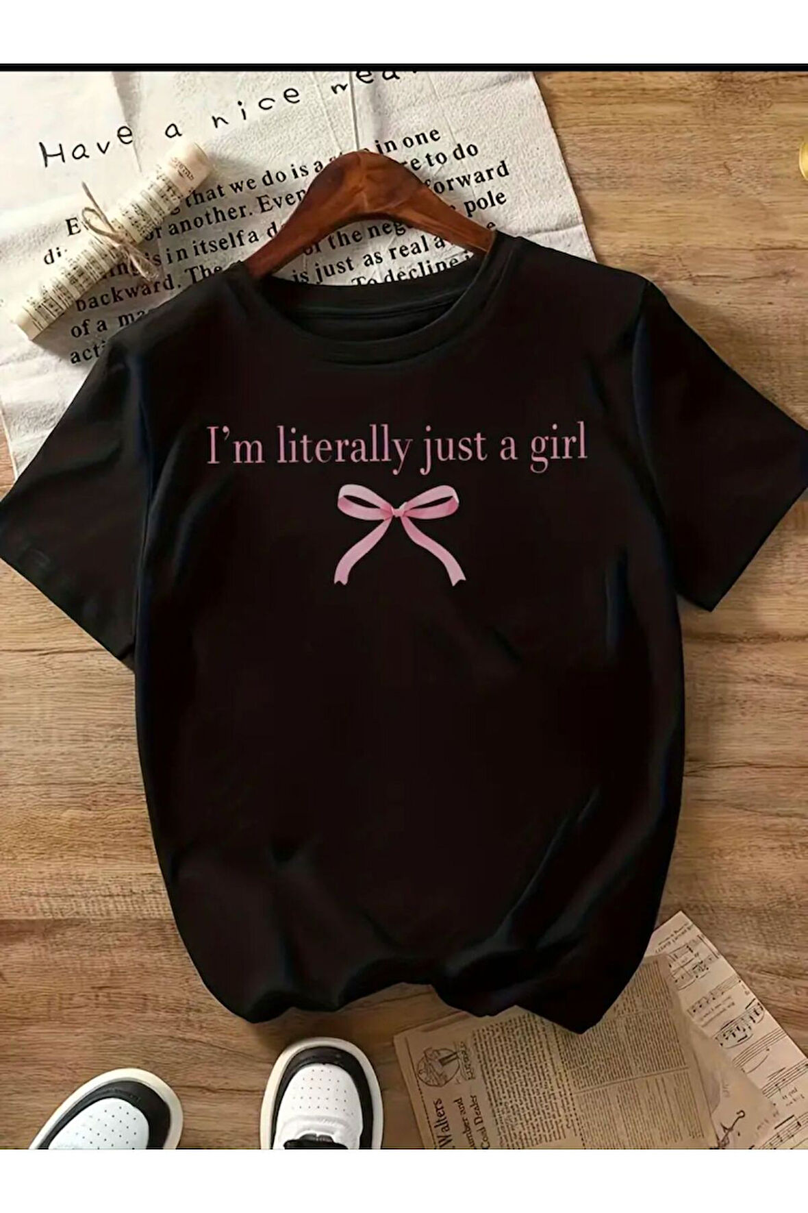 JUST GIRL YAZI DETAYLI BASIC t-shirt