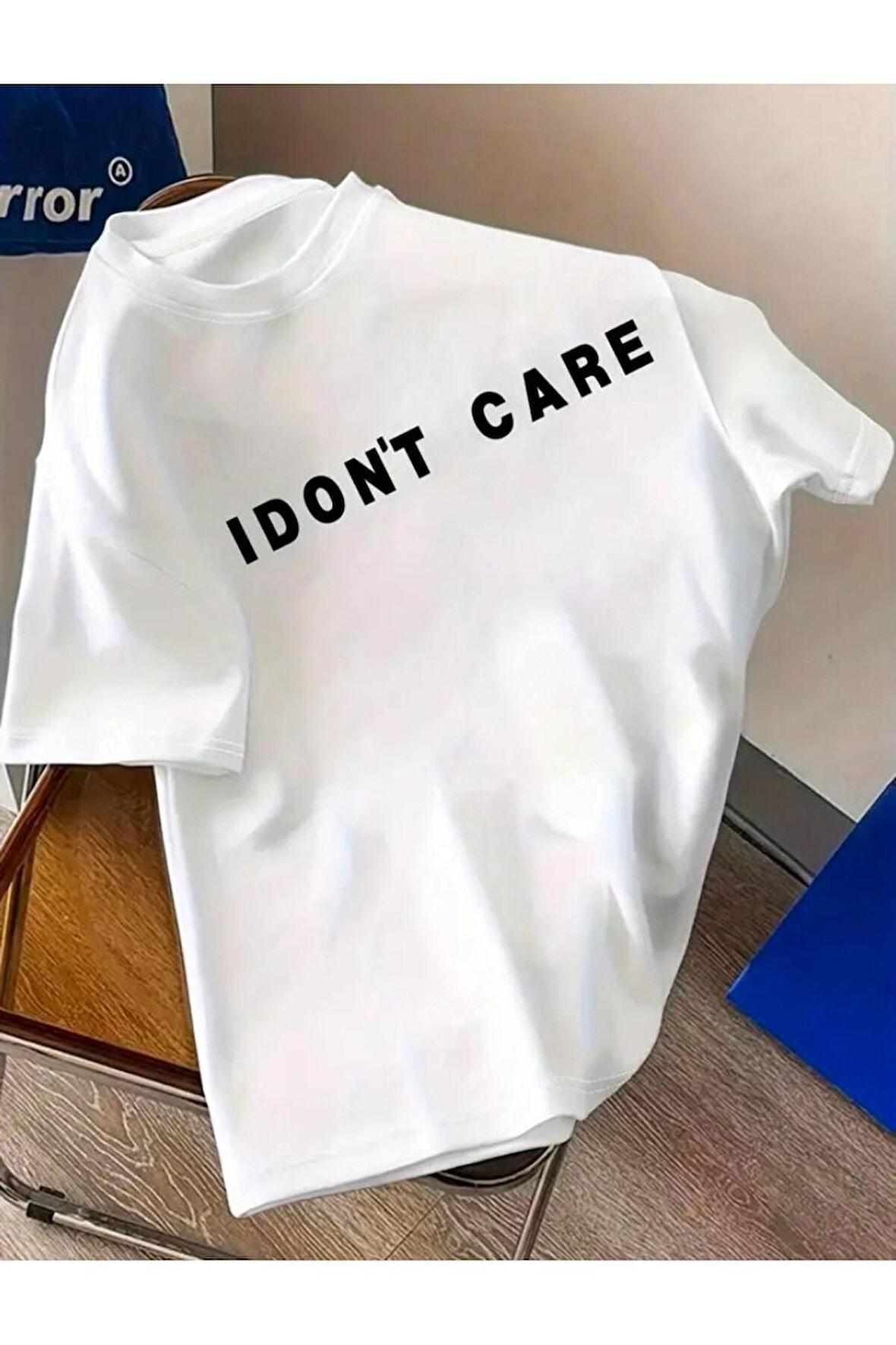 I Dont Care Yazı Baskılı Basic T-shirt
