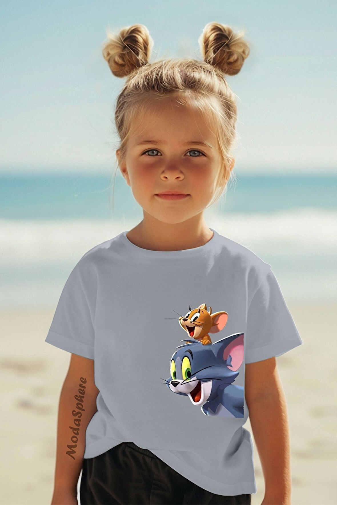 TOM VE JERRY BASKILI KIZ ÇOCUK TİŞÖRT