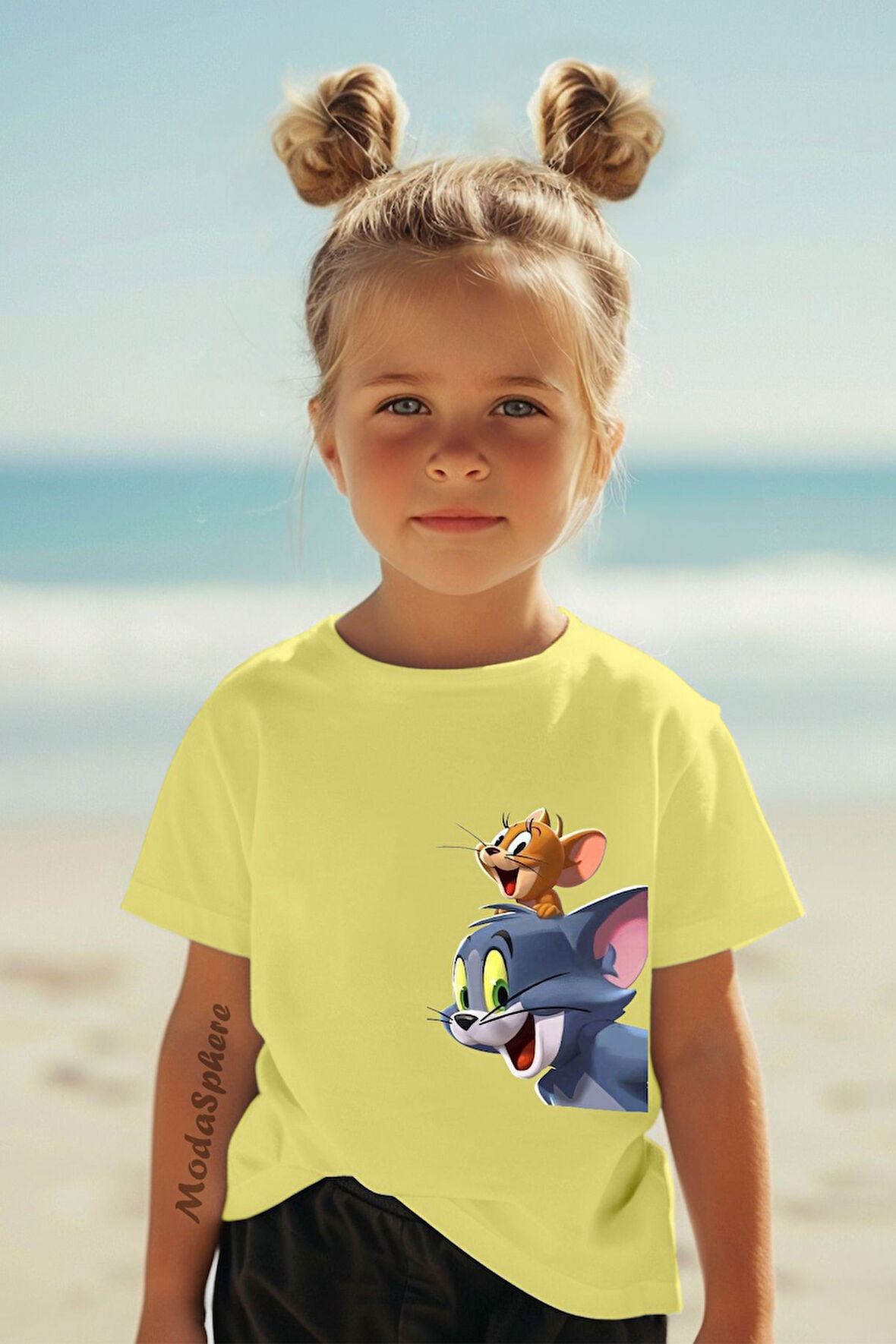 TOM VE JERRY BASKILI KIZ ÇOCUK TİŞÖRT