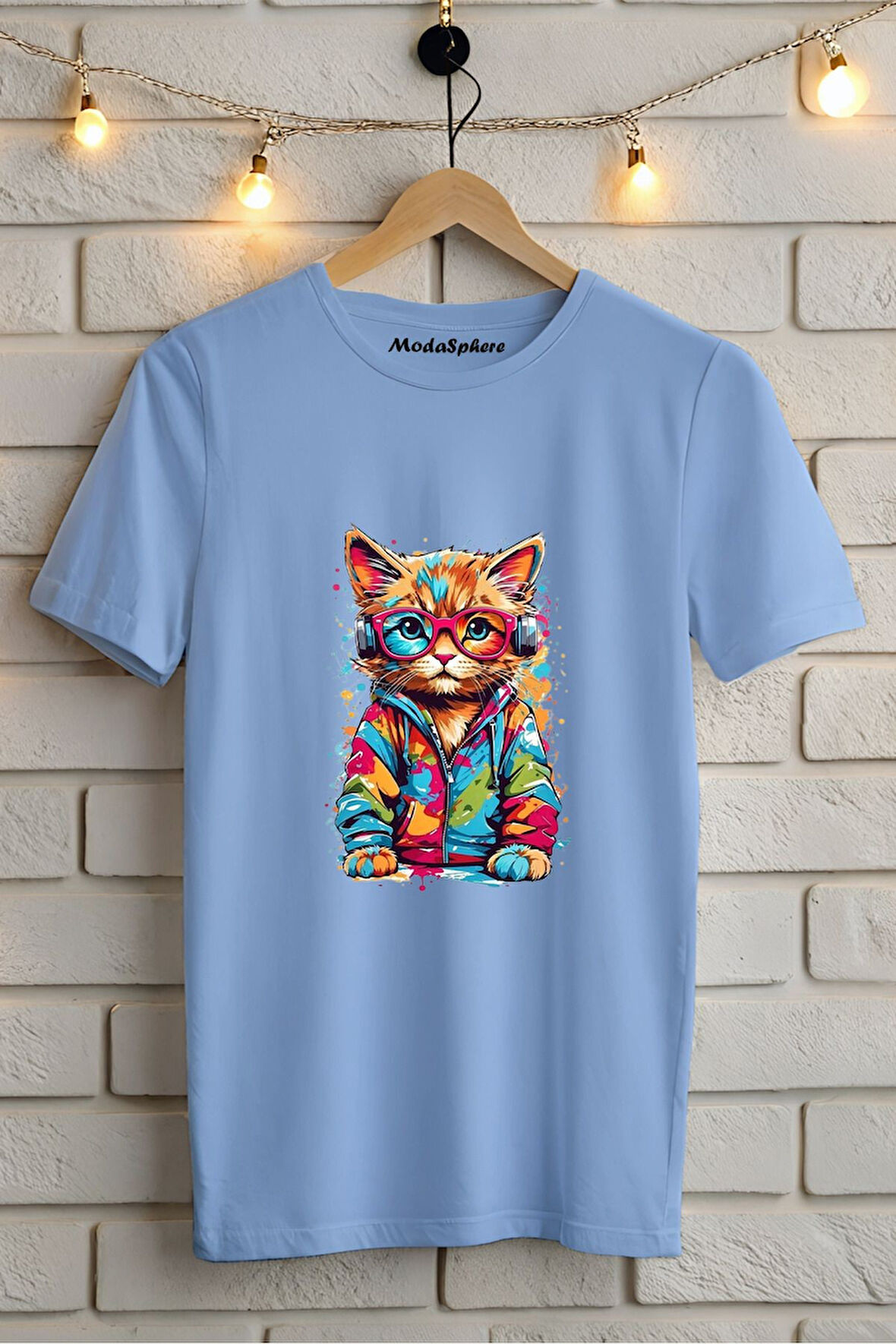 Kedi Baskılı Unisex Oversize Tişört