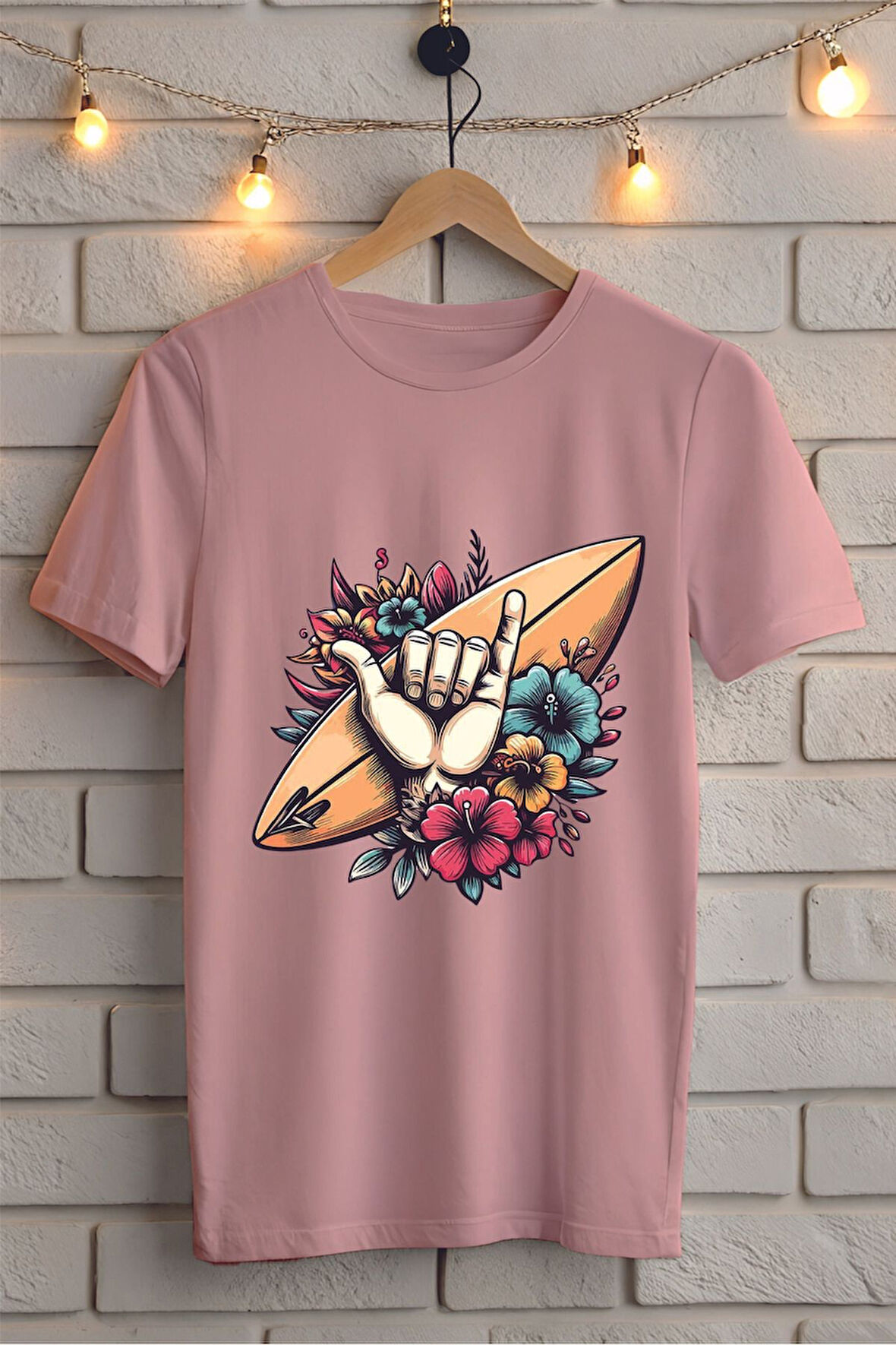 Sörf Baskılı Unisex Oversize Tişört