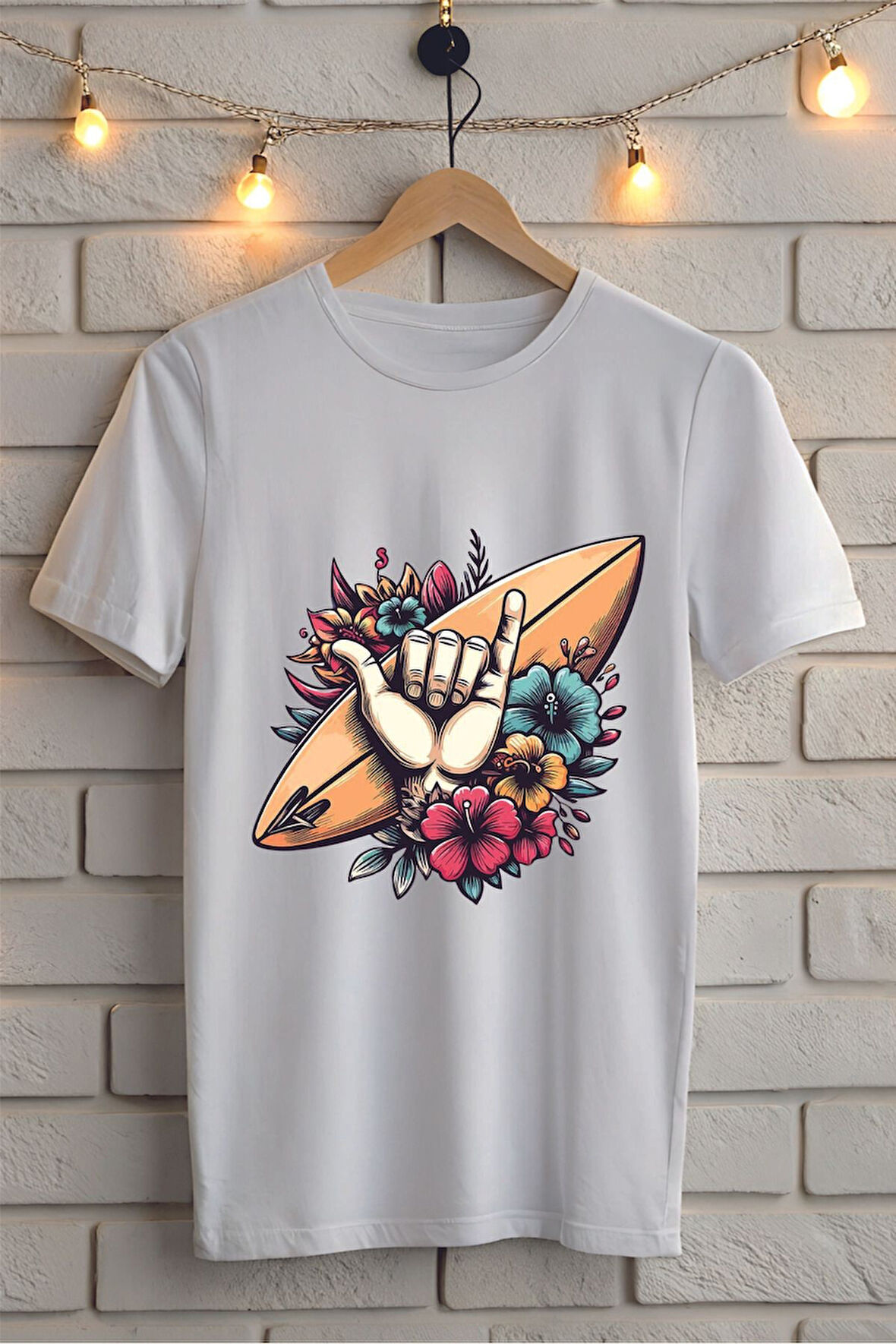 Sörf Baskılı Unisex Oversize Tişört