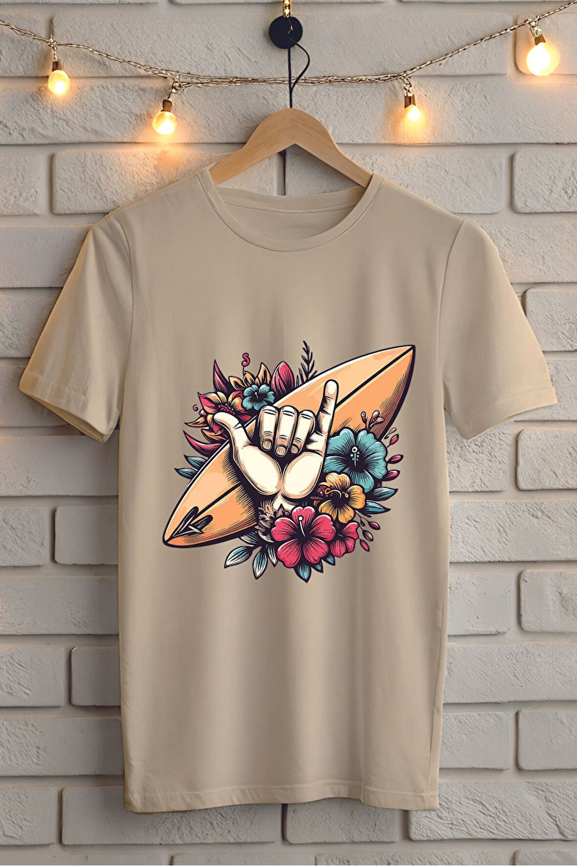 Sörf Baskılı Unisex Oversize Tişört