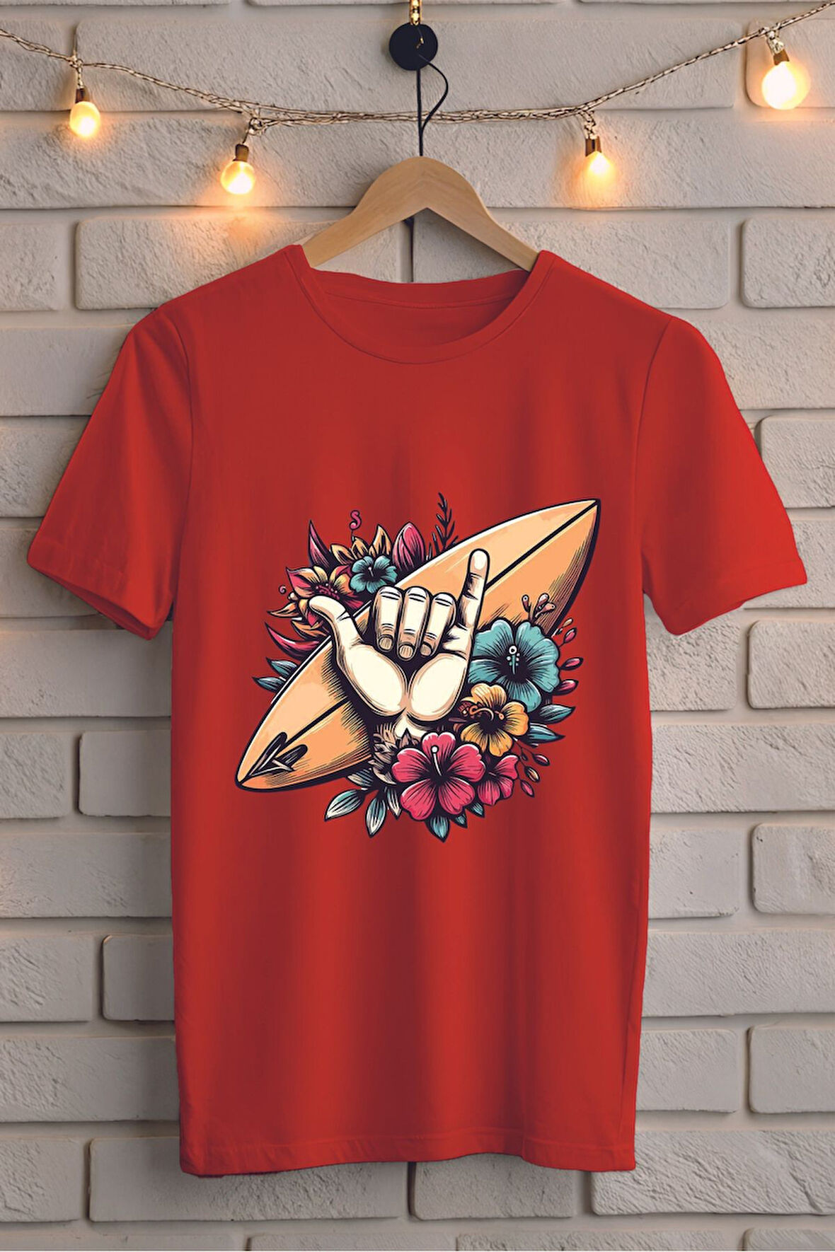 Sörf Baskılı Unisex Oversize Tişört