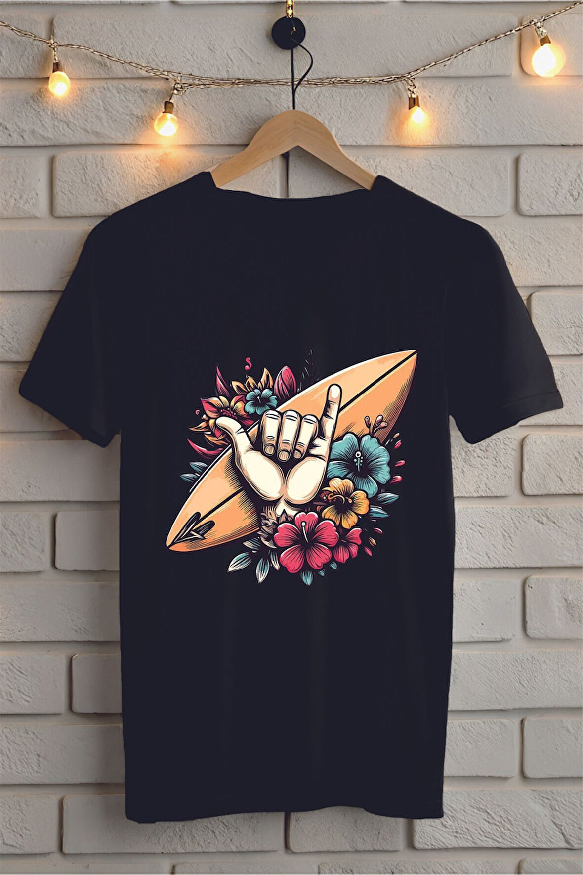 Sörf Baskılı Unisex Oversize Tişört