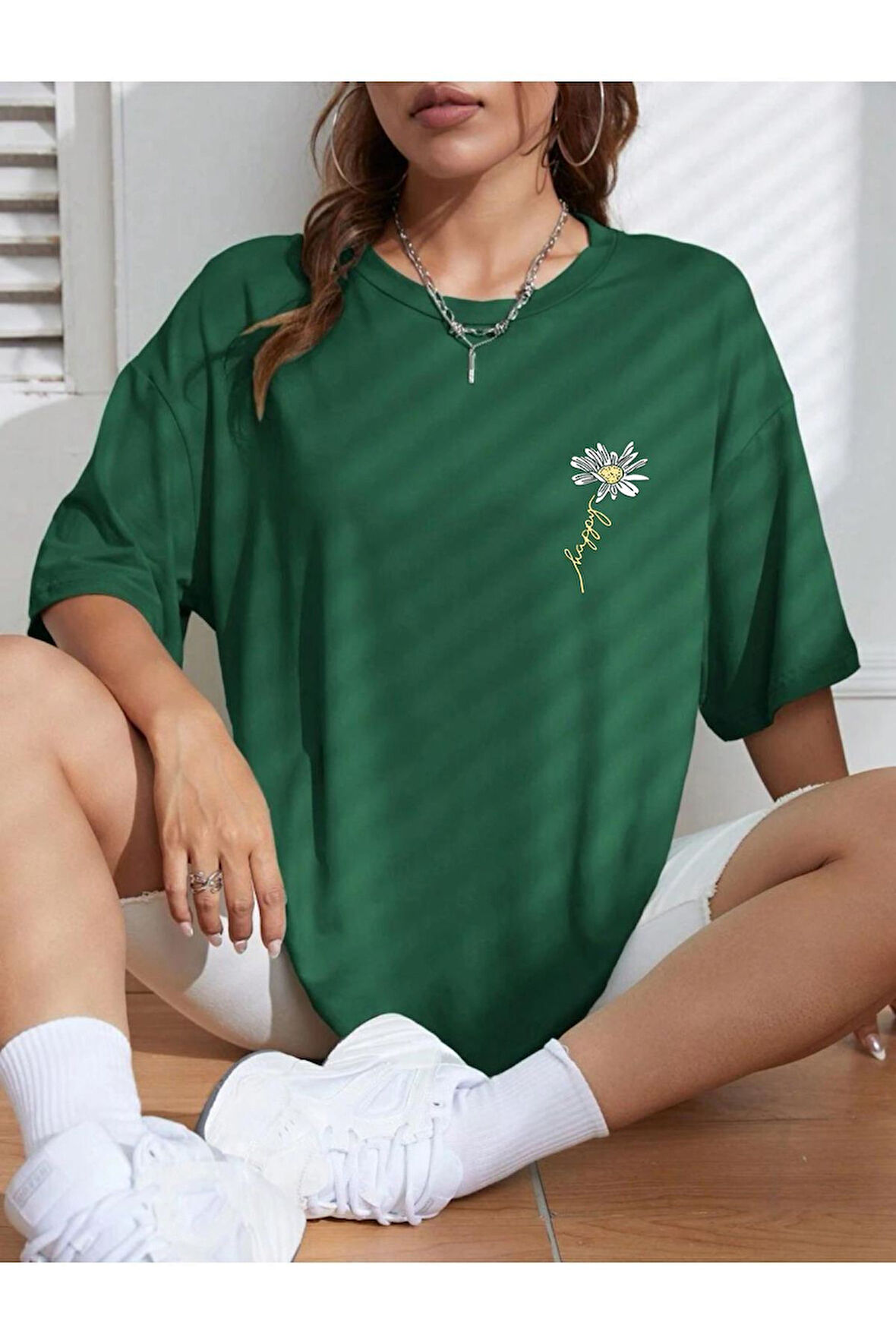 PAPATYA Baskılı Yazlık Pamuklu Kumaş Oversize Kalıp Tshirt