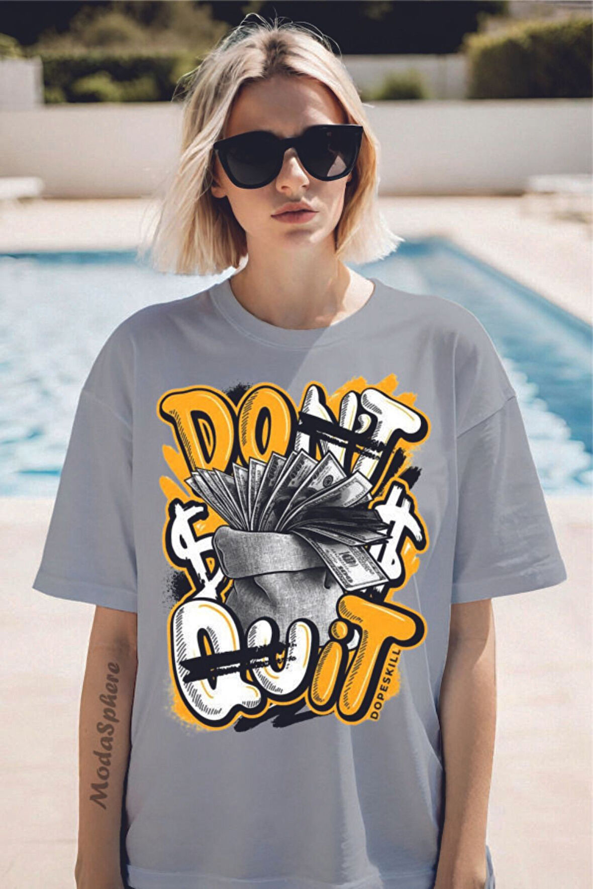 DON'T QUIT Baskılı Unisex Oversize Tişört