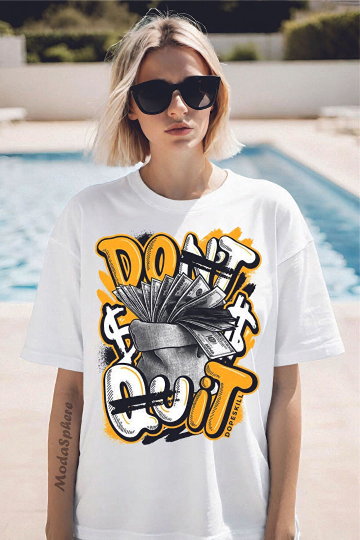 DON'T QUIT Baskılı Unisex Oversize Tişört