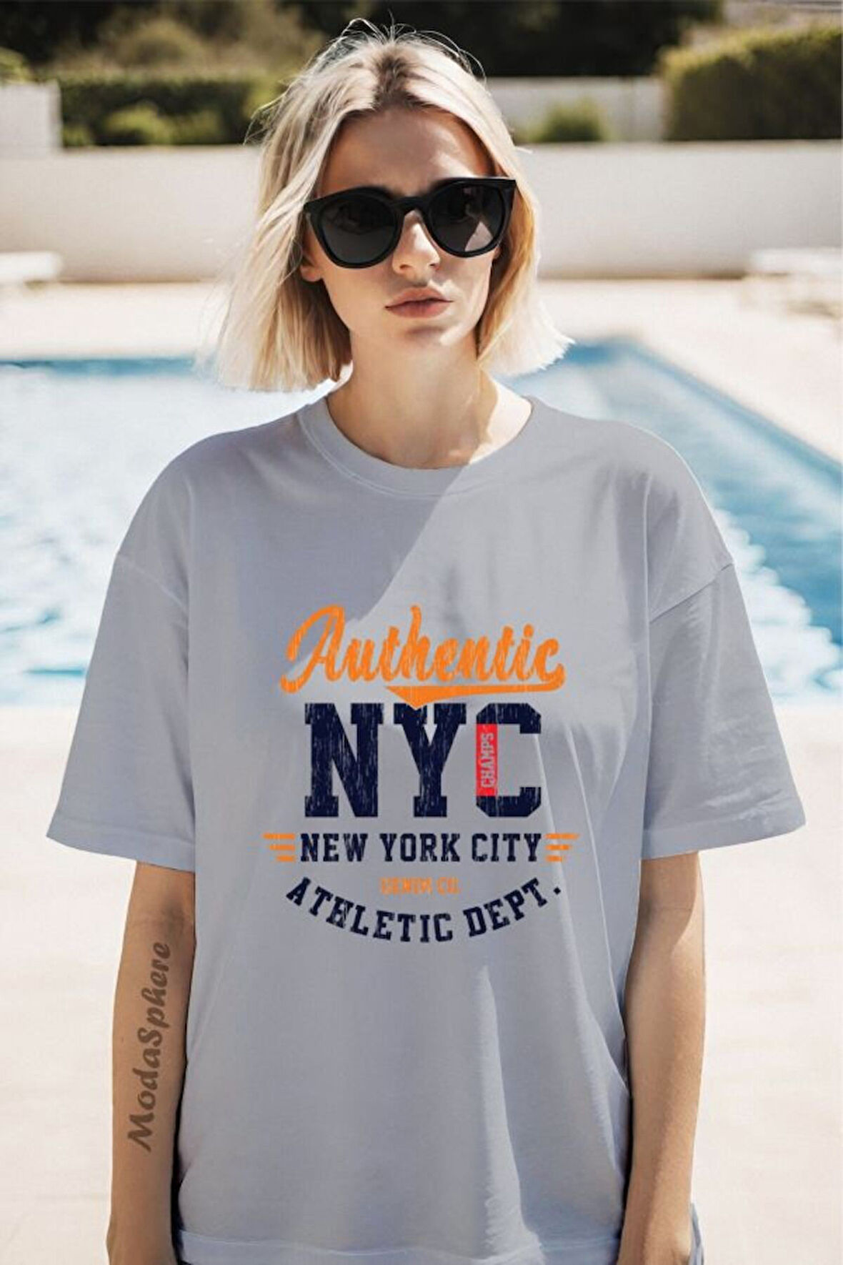 Authentic NYC Baskılı Unisex Oversize Tişört