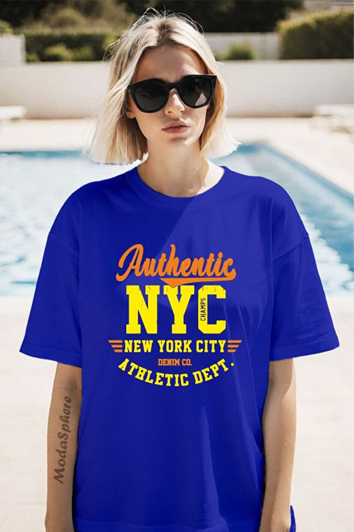 Authentic NYC Baskılı Unisex Oversize Tişört