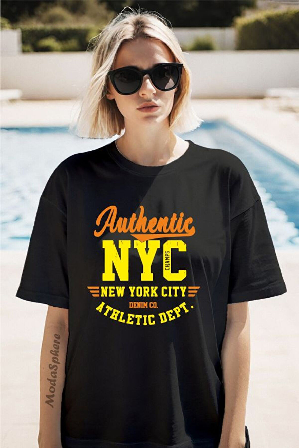Authentic NYC Baskılı Unisex Oversize Tişört
