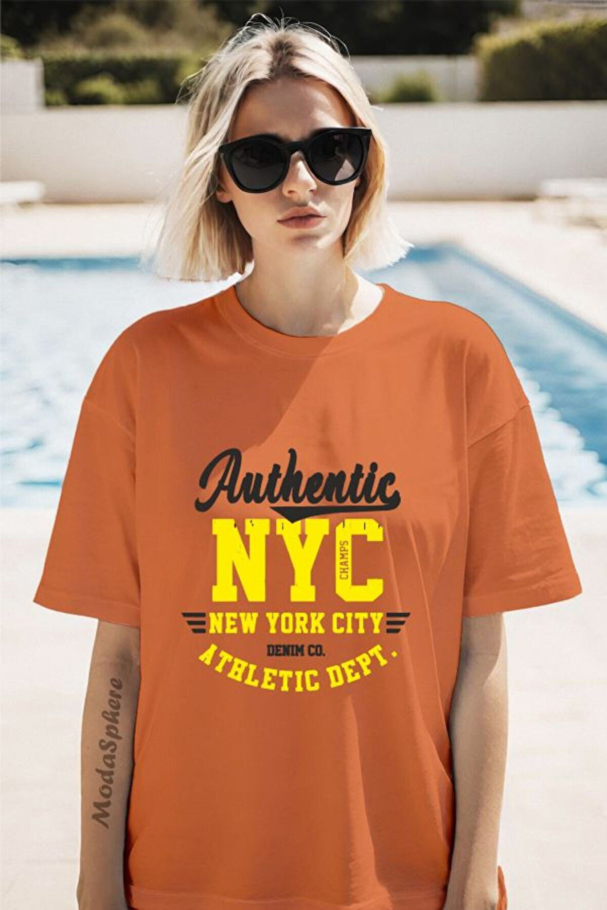 Authentic NYC Baskılı Unisex Oversize Tişört