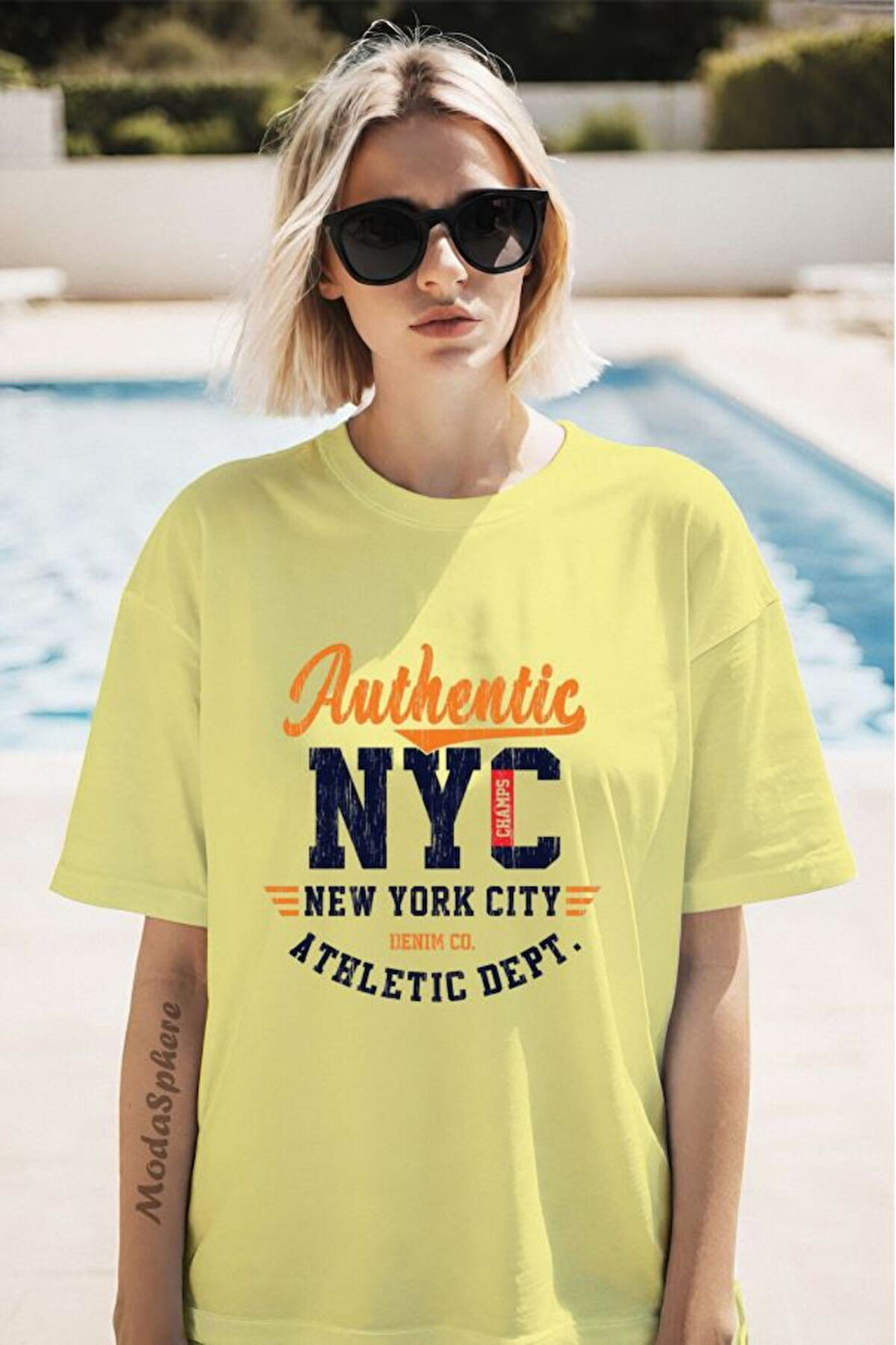 Authentic NYC Baskılı Unisex Oversize Tişört