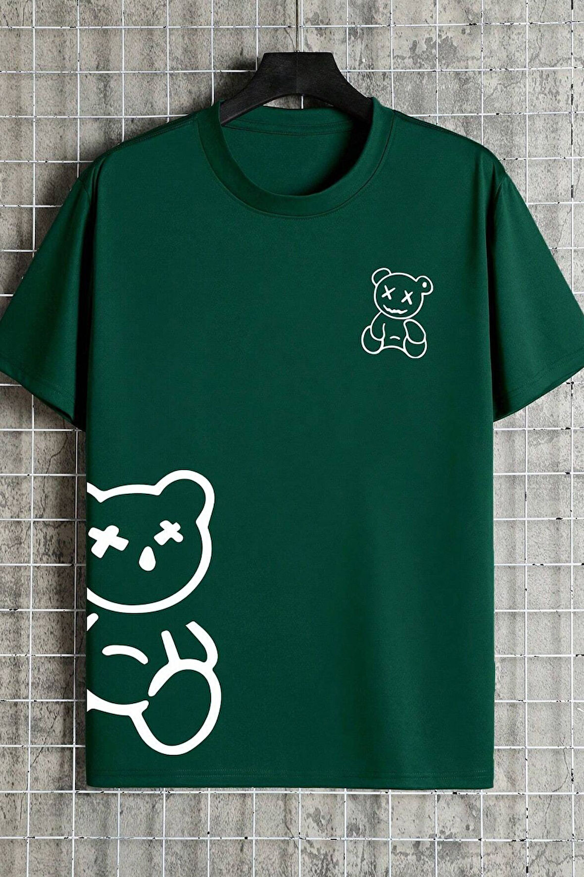 Ayıcık Tişört - Beyaz Baskılı Oversize Yazlık Kısa Kol T-Shirt Bisiklet Yaka