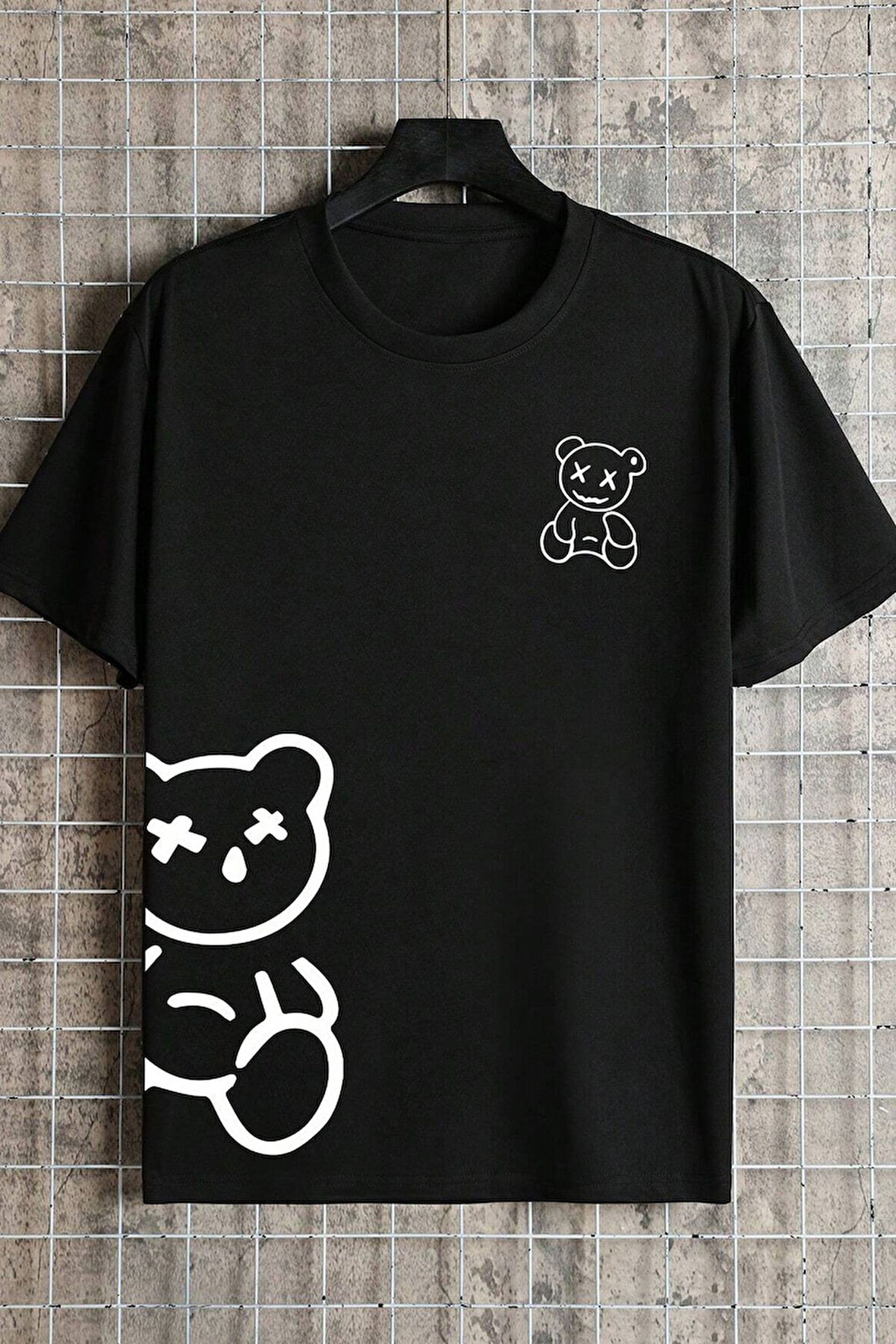 Ayıcık Tişört - Beyaz Baskılı Oversize Yazlık Kısa Kol T-Shirt Bisiklet Yaka