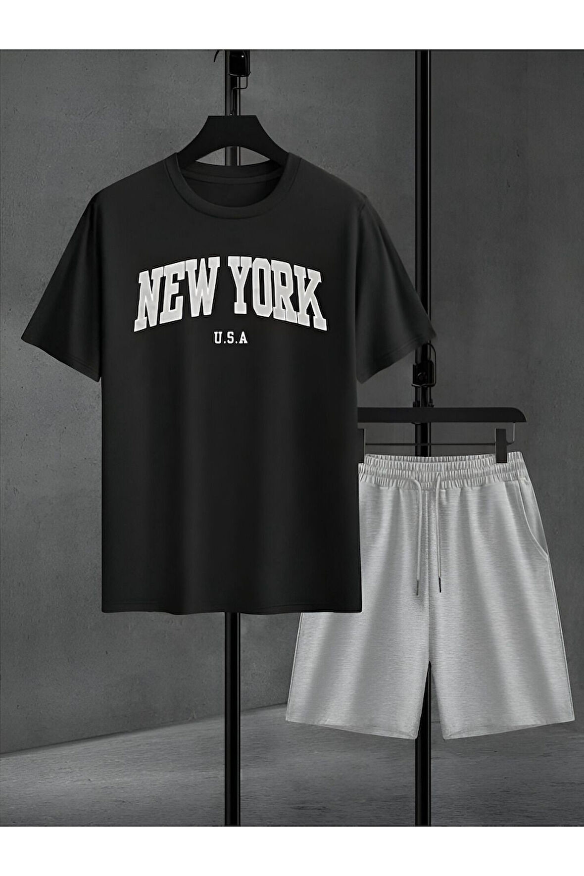 New York baskılı alt ust takım şort & t-shirt