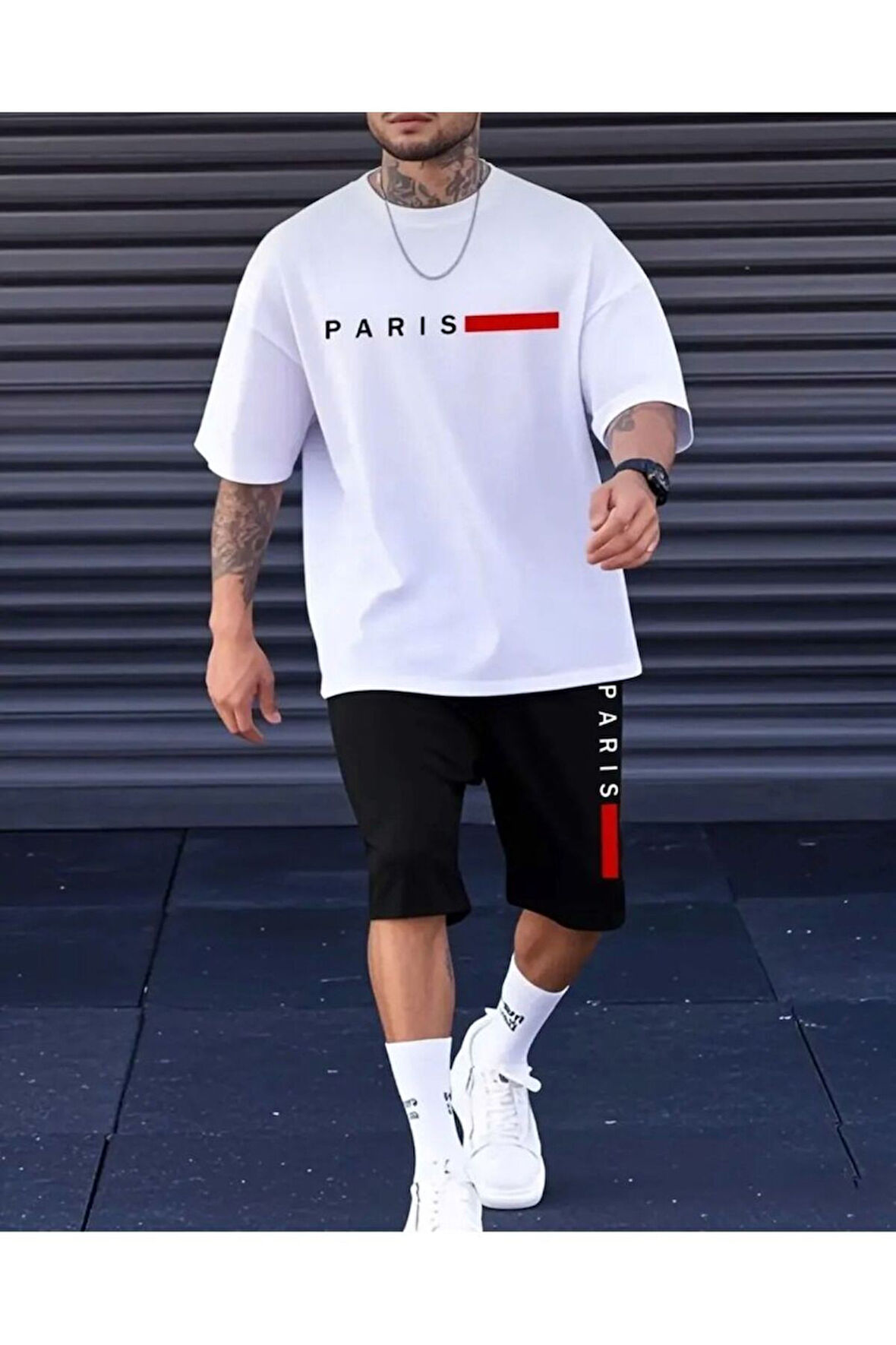 Oversize Bisiklet Yaka Alt Üst T-shirt Şortlu WHAT Baskılı İkili Takım