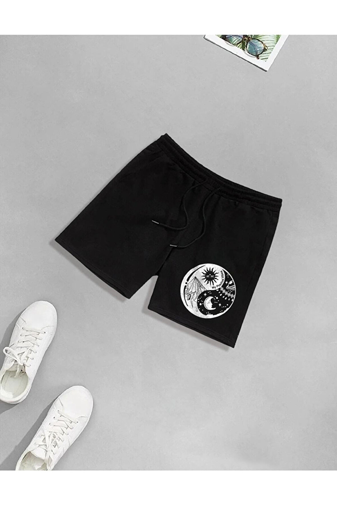 Unisex Ay Güneş Baskılı Şort