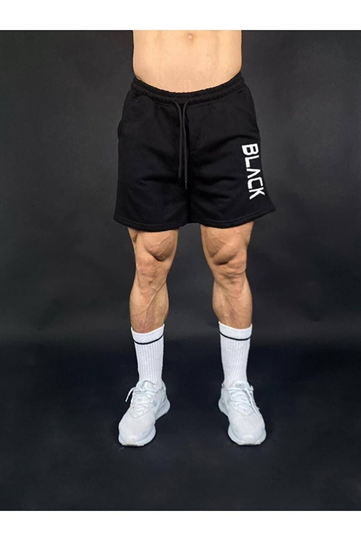 Black Yazılı Baskılı Regular Fit Siyah Cepli Erkek Şort
