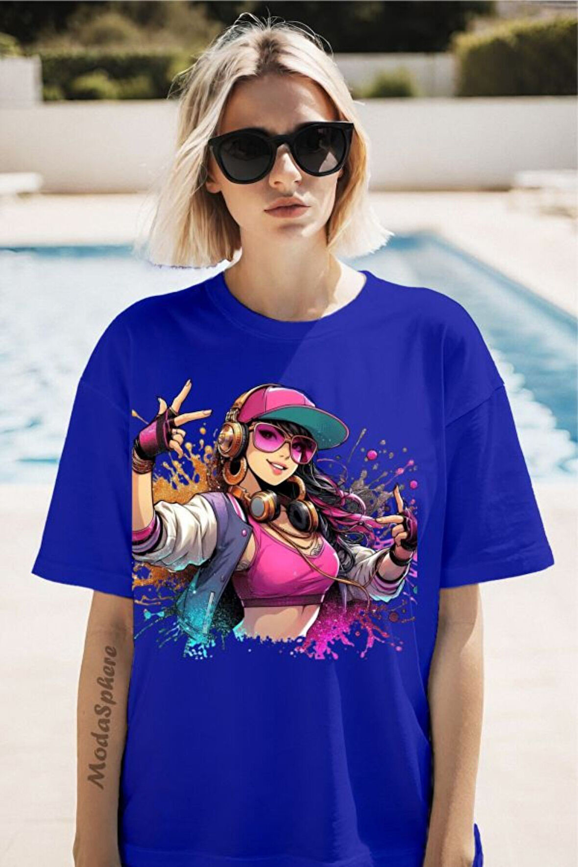 Şapkalı Kız Baskılı Unisex Oversize Tişört