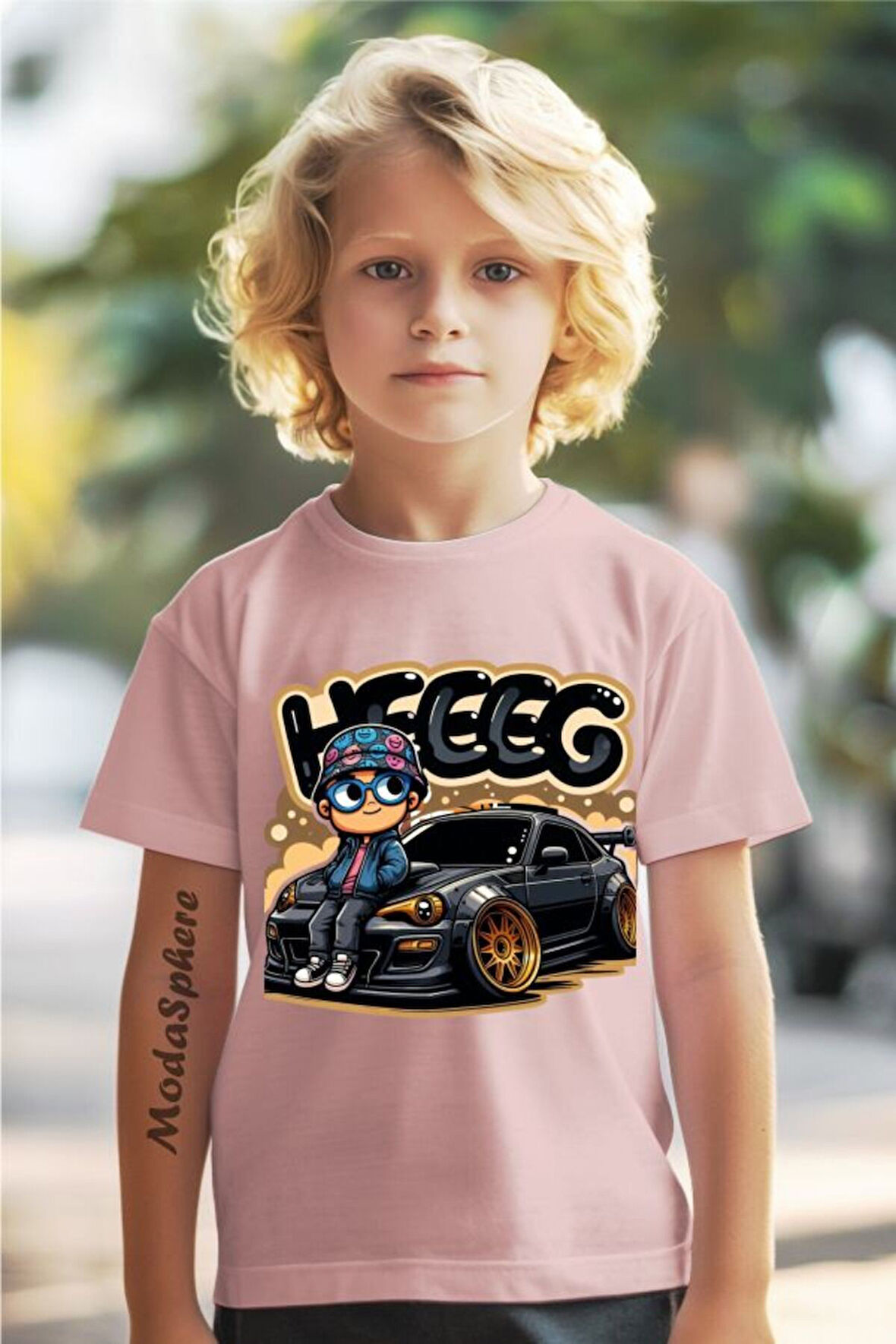 HEEG BASKILI BİSİKLET YAKA KISA KOLLU ÇOCUK TİŞÖRT