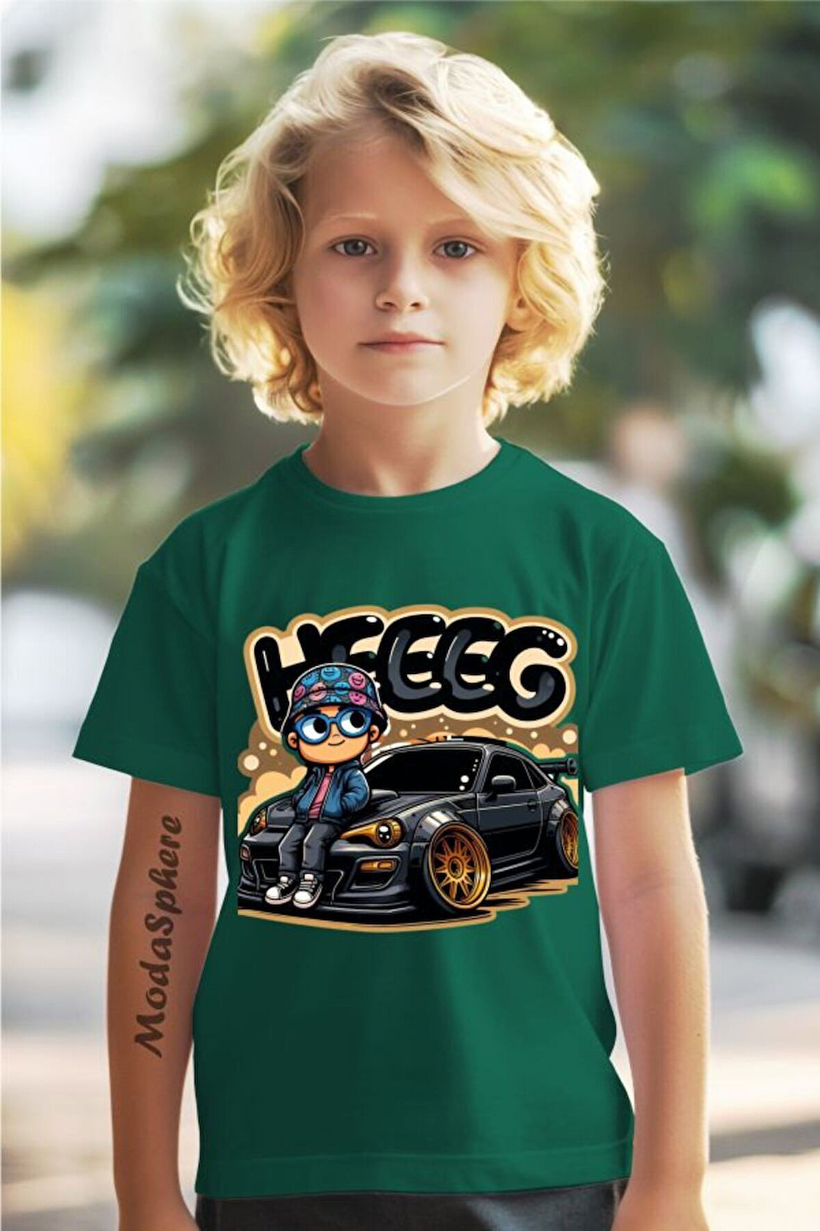 HEEG BASKILI BİSİKLET YAKA KISA KOLLU ÇOCUK TİŞÖRT