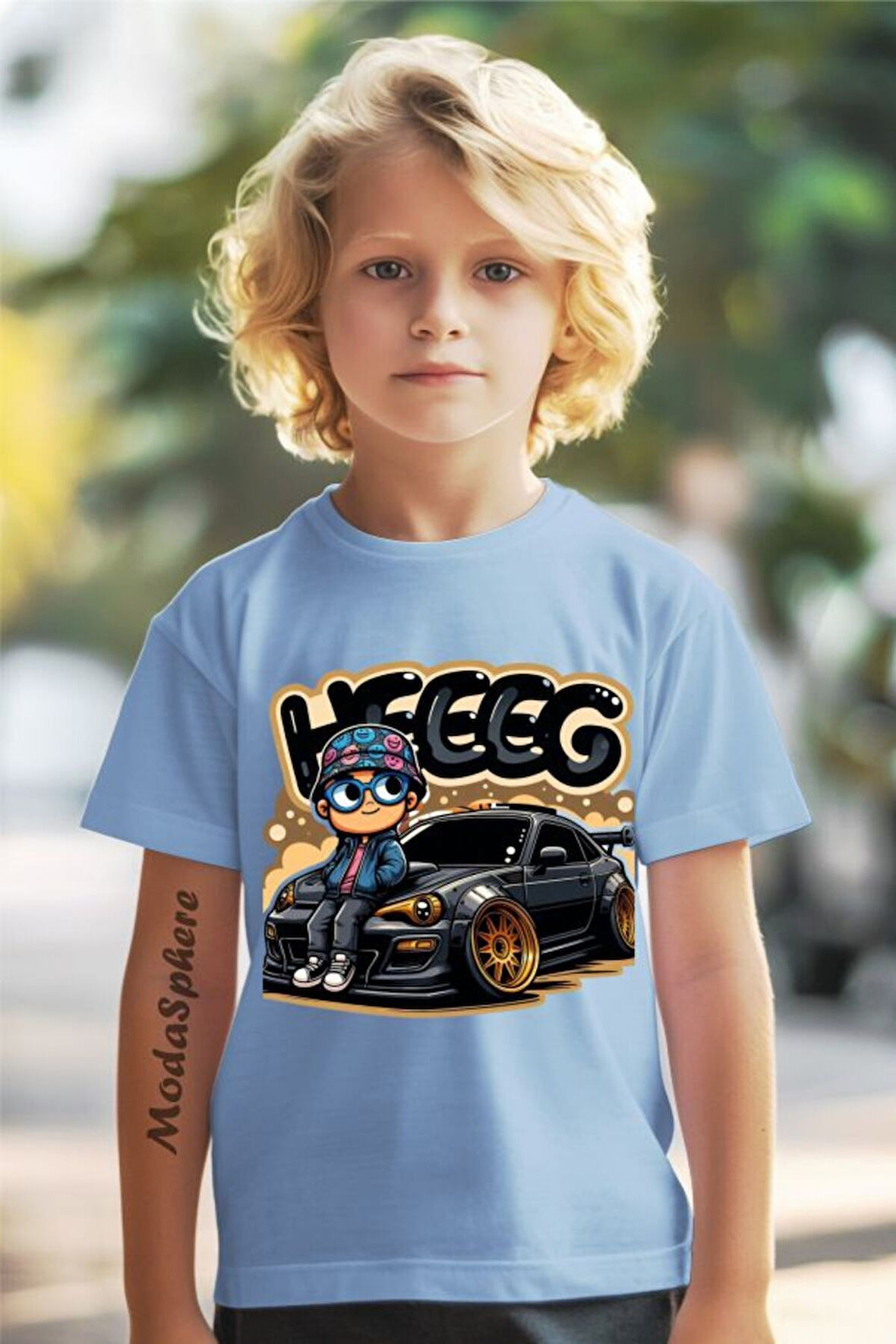 HEEG BASKILI BİSİKLET YAKA KISA KOLLU ÇOCUK TİŞÖRT