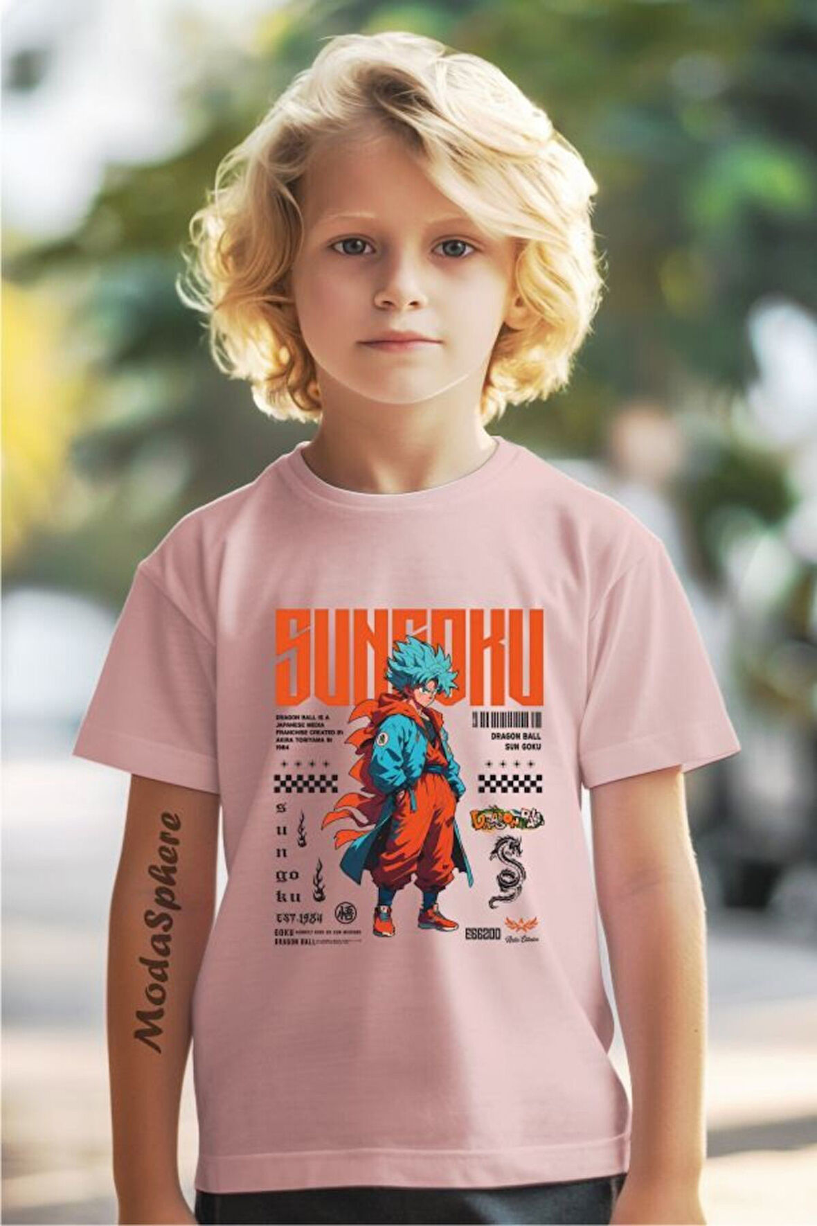 SUNGOKU BASKILI BİSİKLET YAKA KISA KOLLU ÇOCUK TİŞÖRT