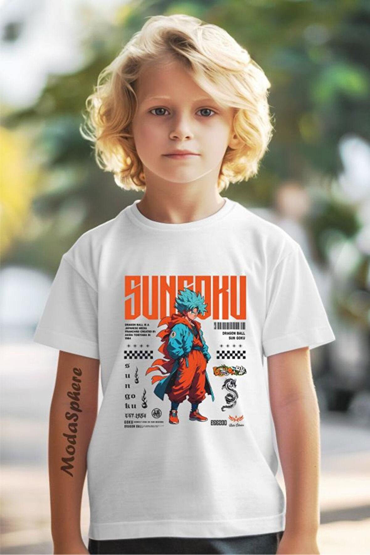 SUNGOKU BASKILI BİSİKLET YAKA KISA KOLLU ÇOCUK TİŞÖRT