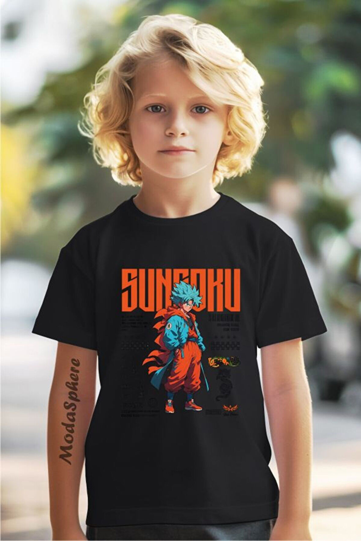 SUNGOKU BASKILI BİSİKLET YAKA KISA KOLLU ÇOCUK TİŞÖRT