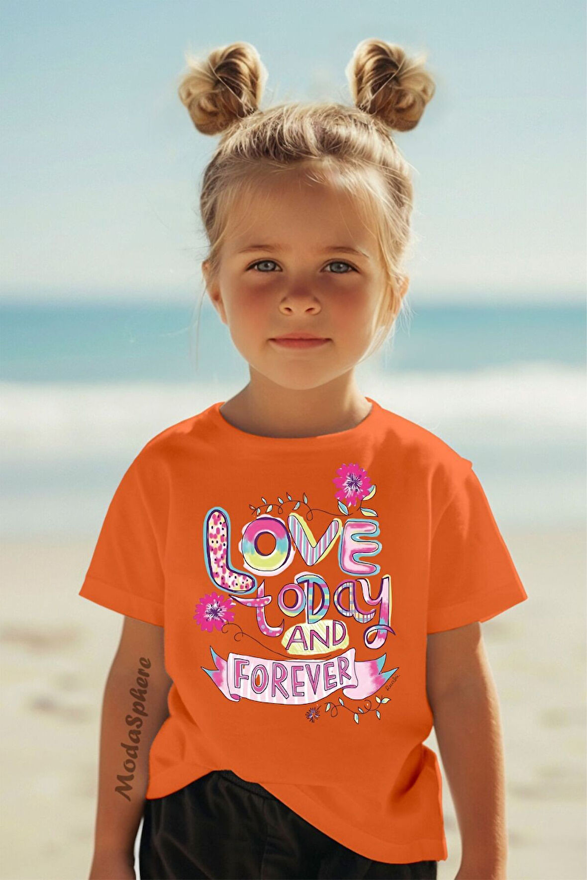 Love Today And Forever Baskılı Kısa Kollu Kız Çocuk Tişört
