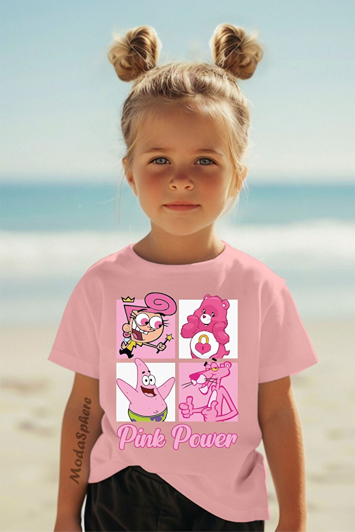 Pink Power Baskılı Kısa Kollu Kız Çocuk Tişört