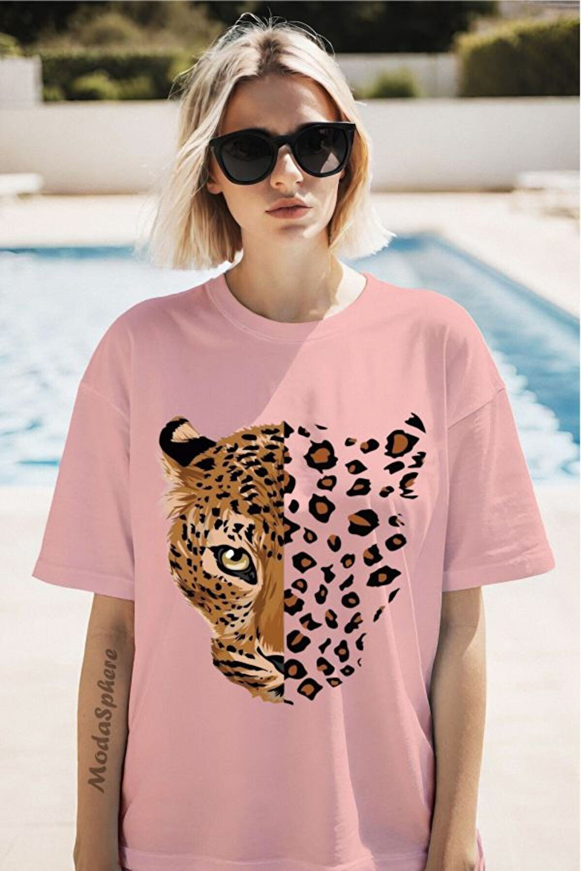 Leopar Baskılı Unisex Oversize Tişört