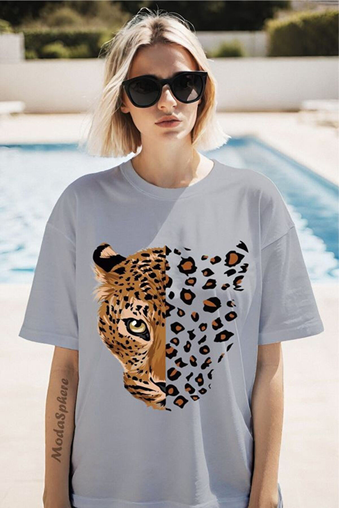 Leopar Baskılı Unisex Oversize Tişört